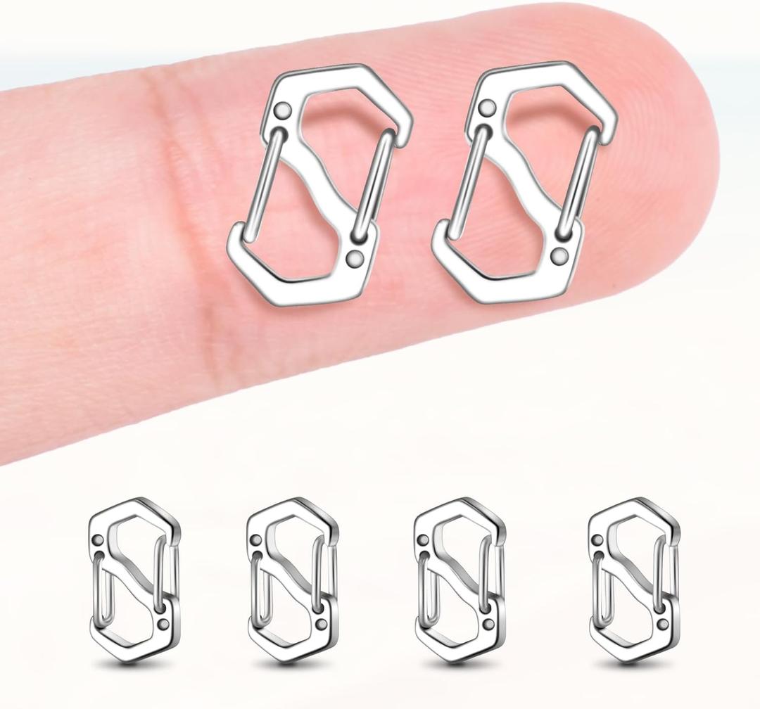 6Pack Extra Small Carabiner Necklace Clips, Stainless Steel Double Opening Bracelet Shorteners Metal Pendant Clasp for Mini Keychain Hook, Bracelets Connector, Necklace Jewelry Making (12mm Silver)