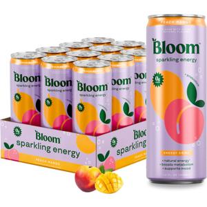 Bloom Nutrition Sparkling Energy Drink - Natural Caffeine, Zero Sugar, 180mg Caffeine - Antioxidant-Rich w/Green Coffee Bean, Green Tea Extract, Prebiotics - 12oz 12 pk
