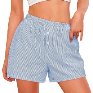 PRETTYGARDEN Womens Summer Gingham Boxer Shorts | Casual Plaid Striped PJ Shorts, Lightweight Cotton Fabric, 2026 Y2K Checkered Boxers for Lounge Sleep, Beach Vacation Outfits (XL)