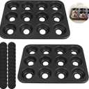 2 Pcs Mini Cheesecake Pans, 12-Cavity Muffin Cupcake Pans with Removable Bottom, Non-Stick Carbon Steel Baking Pans, 12 Hole Mini Sandwich Tins with Loose Bases, 13.8×10.4"