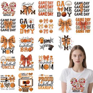 Dtf Transfers Ready to Press - 20 Pcs Basketball Iron on Patches for T-Shirts, Orange Bow Mom Heat Transfer Vinyl Stickers, Sport Iron on Decals for Clothes Bag DIY Fabric Decor