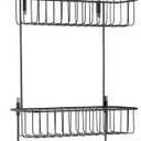 MDesign Extra Large Metal Over Shower Door Caddy, Hanging Bathroom Storage Organizer Center with Built-In Hooks and Baskets on 3 Levels for Shampoo, Body Wash, Loofahs - Black