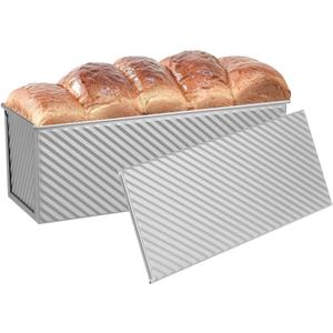 SS&CC Pullman Loaf Pan with Lid 13x4 | 2.2lb Carbon Steel Bread Pan for Homemade Sourdough & Sandwich Bread | Nonstick Bakeware, Heavy Duty & Easy Clean (Silver, 2.2lb (1-Pack)