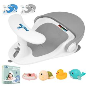 Baby Bath Seat for Babies 6 Months & Up Sitting Up | Non-Slip Bath Seat with Safety Suction Cups & Temperature Alert, Baby Bath Seat for Tub, Shower & Bathtub (Grey)
