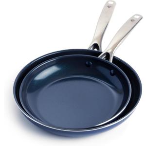Blue Diamond 9.5 & 11" Frying Pan Skillet Set, Diamond Infused PFAS & PFOA-Free Ceramic Nonstick Pots & Pans, Durable Non Toxic Metal Utensil Safe & Scratch Resistant, Dishwasher & Oven Safe, Blue (9.5" and 11" Frypan Skillet Set)