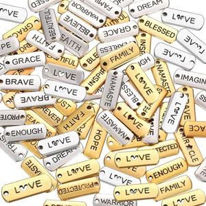 Word Charms Pendants Engraved Motivational Charms Pendants Jewelry Making Accessories for DIY Necklaces, Bracelets, Key Chains(Gold, Silver)