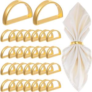Ptwola 30pcs Gold Napkin Rings, Semicircle Sturdy Metal Napkin Holder Buckles Elegant Spring Fall Thanksgiving Christmas Decor for Family Dinner Easter Table Settings Wedding Birthday Banquet Party