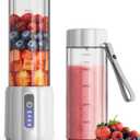 Portable Blender, Personal Blender for Smoothies and Shakes, Small Juice Mixer with LED Display, USB C Rechargeable Shake Maker with 6 Blades for Kitchen, Outdoor, Gym, 17 Oz, White