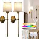 Battery Operated Sconces Wall Lighting Fixture Set of 2 with Linen Fabric Shade, RGB Color Changing USB Rechargeable Wall Mounted Lamp for Living Room Bedside Nightstand Light