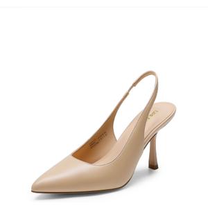 DREAM PAIRS Women's Heels Slingback Stiletto Pumps Shoes Pointed Closed Toe Kitten Heels Dress Bridal Elegant Wedding Sexy Party,Size 7,Nude-Pu,DWUMPU2510