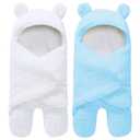 2 Pack Ultra Warm Sherpa Plush Baby Swaddle Wrap - Newborn Essentials - 0-6 Months - Aquamarine and White