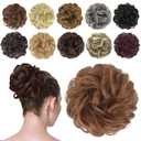 FESHFEN Messy Bun Hair Piece - Wavy Synthetic Chignon Scrunchies for Instant Volume, Elastic Bun Ponytail Hair Extensions Thick Hairpieces for Women, Light Auburn 1.50 oz