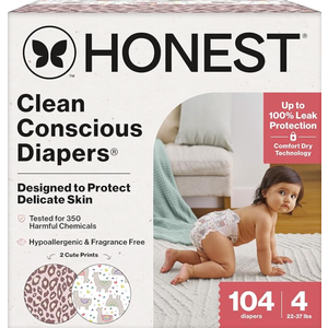 The Honest Company Comfort Dry Disposable Diapers for Sensitive Skin, Hypoallergenic, Wild Thang + All The Alpacas, Super Club Box Size 4 (22–37 lbs) 104 Count