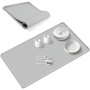 24" x 24" Silicone Dish Drying Mat for Kitchen Lanstics Drying Kitchen Mat Versatile Silicone Mat for Dishes Non-Slip Drying Mat Fast Dry Kitchen Counter Drying Mat for Home Coffee Bar Accessories