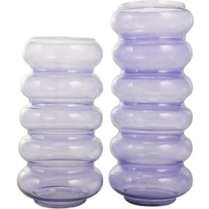 Deco 79 Glass Decorative Vase Bubble Centerpiece Vases, Set of 2 Flower Vases for Home Decoration 13", 11" H, Purple