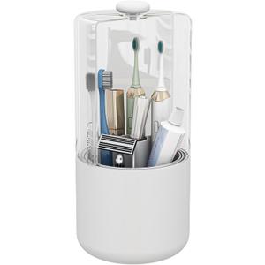 Toothbrush Holder with Cover 360 Rotating 4 Compartments Bathroom Toothpaste Electric Toothbrush Organizer, White