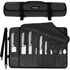 Chef Knife Roll Bag,Waterproof Waxed Canvas Knife Case Holds,Knives Roll Bags for Chefs Professional with Adjustable Strap,Chef Backpack (Black)