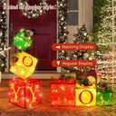 5 x Christmas Joy Lighted Gift Boxes Decorations Set of 3, Stackable Christmas Nesting Boxes Battery Operated for Home and Party Decoration