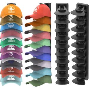 Hat Organizer for Baseball Caps Hold Up to 40 Hats, 2 Pack Hat Rack for Wall, Strong Adhesive Hat Storage Display Holder for Closet Door and Wall (Black)