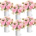 6 Sets Artificial Peonies Flower Peony Bouquet with Galvanized Metal Pot Silk Fake Peonies Faux Flower Arrangements for Wedding Table Centerpiece Party Home Room (Pink)