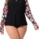 Halcurt Women's Plus Size Long Sleeve Rash Guard Swim Shirt with Thumb Holes UPF50+ Sun Protection Swimsuit Top (Black)