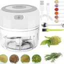 Electric Herb Grinder with Mini Scoop & Brush - 3.5-Inch 3.4oz USB Cordless, Adjustable Coarse to Fine Grind for Spices/Garlic/Herbs - Waterproof Portable Food Chopper (White)