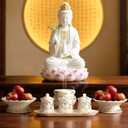 Buddhist Altar Supplies Set - White Ceramic with 3PCS Holy Water Cups, Fruit Plate & Incense Burner for Buddha Worship & Shrine Buddhist Religious Supplies Buddhist Shrine Accessories