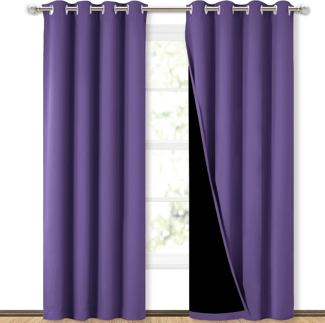 NICETOWN Lilac Purple Full Shade Curtain Panels, Pair of Energy Smart & Noise Blocking Out Blackout Drapes for Dining Room Window, Thermal Insulated Guest Room Lined Window Dressing(52 x 84 inch), Lilac Purple 