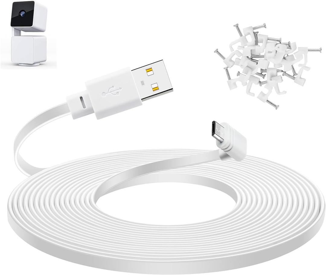 Smays 50 ft Extension Cable for WYZE Cam Pan v3 Outdoor Camera, Long Micro USB Power Adapter Cord, 90-Degree White