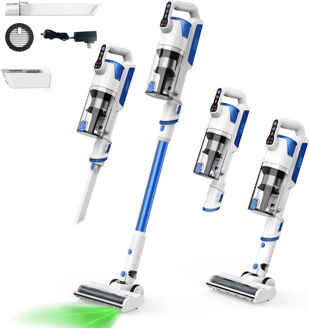 Cordless Vacuum Cleaner, Brushless Motor Powerful Suction Stick Vacuum, LED Display, with 2500 mAh Detachable Battery, 45 Mins Runtime Vacuum Cleaners for Home/Pet Hair/Hardwood/Carpets,Indigo