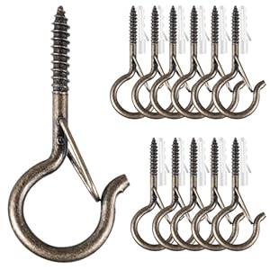 12 PCS Q-Hanger Hooks, Screw Hooks for Outdoor String Lights, Safety Buckle Design Cup Eye Hook for Hanging Christmas Lights, Plants, Wind Chimes, Mounted on Wall Ceiling, Windproof