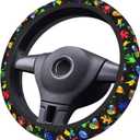Autism Awareness Steering Wheel Cover Anti-Slip,Sweat Absorption Universal 15 inch Steering Wheel Covers Cute car Accessories for Men Women (One Size, Black 2)
