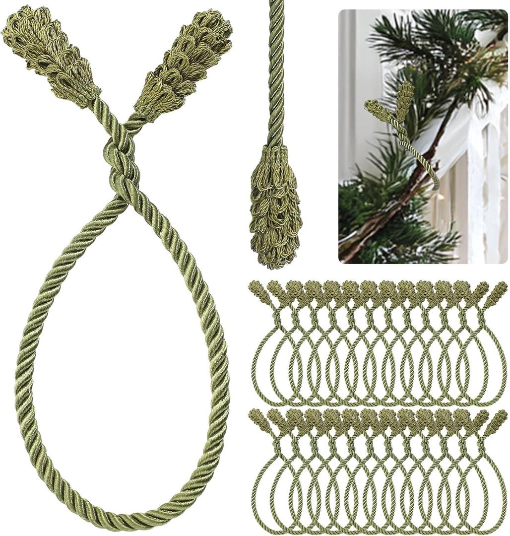 Shappy 24 Pieces Christmas Garland Ties for Banister Christmas Decorative Reusable Flexible Twist Ties for Garland Staircase Home Decoration Holiday Craft Wrapping (Olive Green)