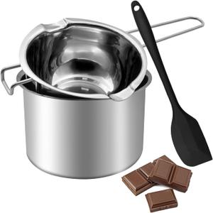 Double Boiler Pot Set, Stainless Steel Melting Pot with Silicone Spatula for Melting Chocolate, Butter, Cheese 600ml+ 1600 ml