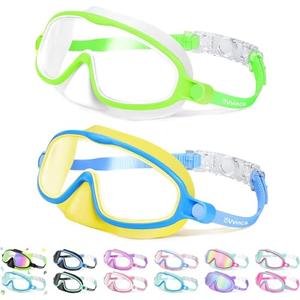 Vvinca 2 Pcs Kids-Swim-Goggles with Nose Cover, Swimming Diving Mask Wide View Anti Fog UV Anti Shattered Lens for Kids 3-5, Pink and Lake Blue