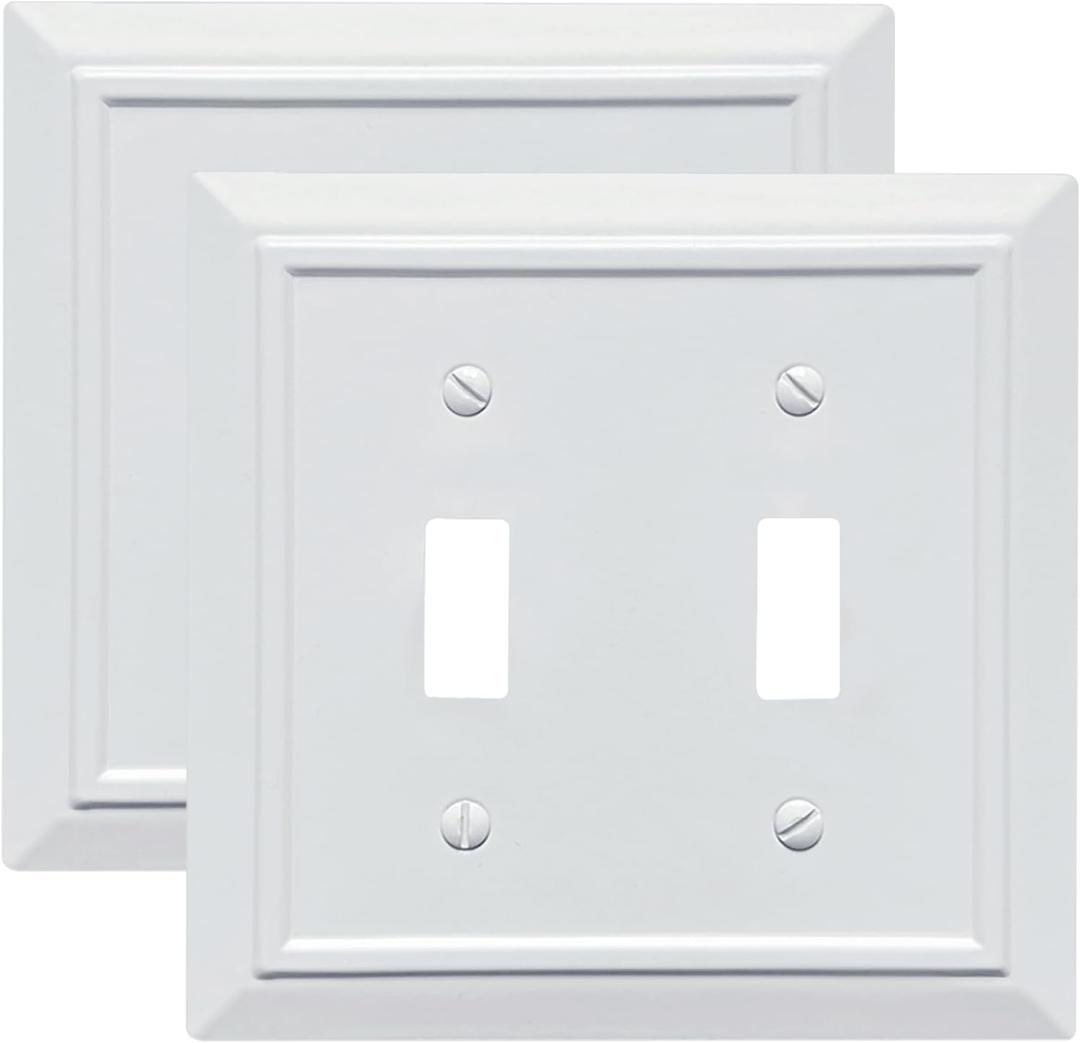 Classic Architecture Wall Plates,Light Switch covers, Electrical Outlet Covers, Duplex receptacle wall plates,Mid Size Bamboo Fiber Material Switch plates Pure White (2 Gang Toggle 2PK)
