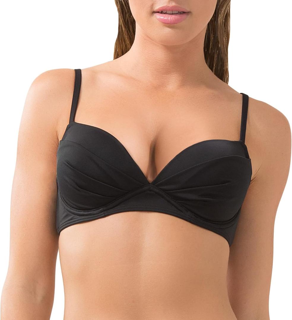 Smart & Sexy Women's Swim Convertible Push-up Bikini Top Swimwear Secret Line (36B, Black Hue)