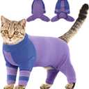 Sticky Hair Cat Clothes, Four-Leg Long Sleeve Cat Pajamas, Prevent Fur Shedding Kitten Onesie Shirts, Surgery Recovery Suit for Male Female, Wound Protection & Preventing Licking (X-Large, Purple)