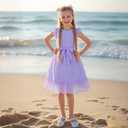 Girl Summer Dress Polka Dot Casual A-line Flutter Ruffle Sleeve Double Layer Flowy Dress 5-13 Years (Purple)
