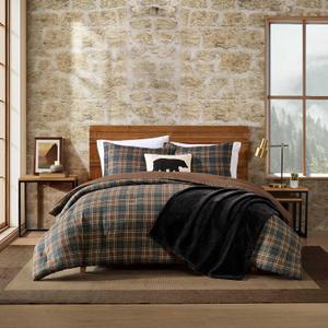 Eddie Bauer - King Comforter Set, Soft & Smooth Printed Bedding with Solid Reverse, 3 Piece Bed Set with Matching Pillowcases (Huntley Plaid Brown)