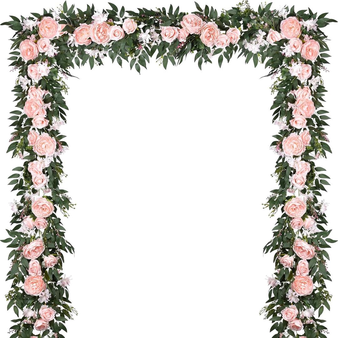 Lvydec 2 Pack Artificial Peony Flower Garland - 6ft Silk Peony Vine Willow Leaves Garland Pink Arch Flower Vine for Wedding Party Table Decoration (Pink)