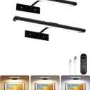 EZVALO Picture Light for Wall, 16'' Black Rechargeable 4800mAh Battery Lights Wireless Remote, Dimmable Magnetic LED Art Painting Light with 3 Color Temperatures, Display for Gallery, Living Room(2P)