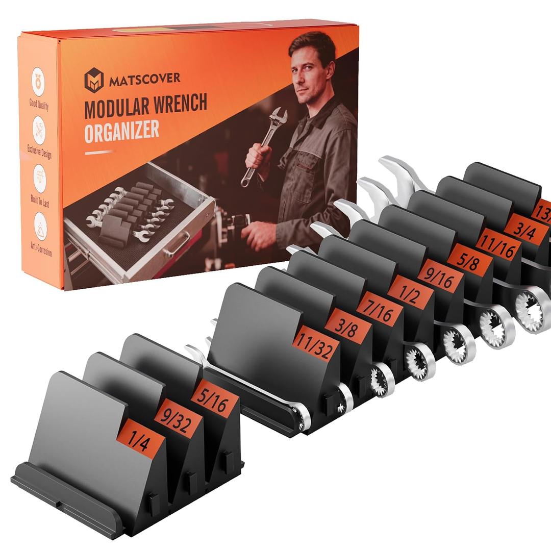 Matscover 32PCS Modular Wrench Organizer Wrench Holder, for Tool Box, Black | Wrench Tool Organizers, for Tool Drawer Storage, Wrench Storage Set, with Metric & SAE Label, for Professional Mechanics Men