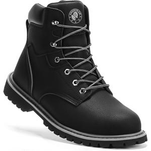 ANGRYRAM Steel Toe Boots for Men 6 Inch Leather Work Boots for Men Sturdy Slip Resistant Waterproof Steel Toe Construction Safety Shoes Lightweight Comfortable (9.5, Black)