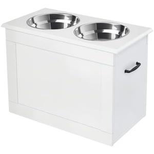PawHut Raised Pet Feeding Storage Station with 2 Stainless Steel Bowls Base for Large Dogs and Other Large Pets, White