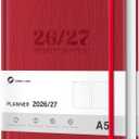 Lonely Oak Academic Planner 2026-2027, A5 Daily Weekly and Monthly Planner 5.75" x 8.4", 13 Months Faux Leather School Year Agenda from Jul.2026 to Jul.2027 for Student and Teacher (Red)