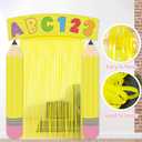 4 Pack Back to School Door Cover Banner | Pencil Ruler Shape Classroom Decoration with Foil Fringe Curtain Hanging School Porch Sign Photo Background for Indoor School