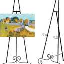 46" H Metal Round Tube Scroll Display Easel, Classic Black Decorative Large Adjustable Floor Standing Easel with Chain Support, Perfect for Showcasing Pictures, Artwork, Picture Frame Wedding Sign Etc