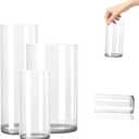 3 Large Acrylic Clear Cylinder Vase Set, Unbreakable Plastic Hurricane VasesDifferent Size Vases for Living Room, Desk, Wedding Centerpieces Flower Bouquet Dcor