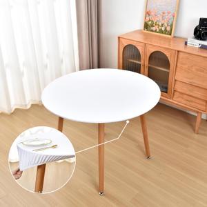 Round Fitted White Tablecloth with Elastic for 60 inch Tables No Slip Cloth Table Covers Washable Stretchy Table Cloths for Kitchen Dining Outdoor Party